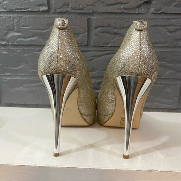 Michael kors‎ Ericka Gold Glitter Peep Toe size 9 Platform Heels Evening Shoes - Picture 7 of 9